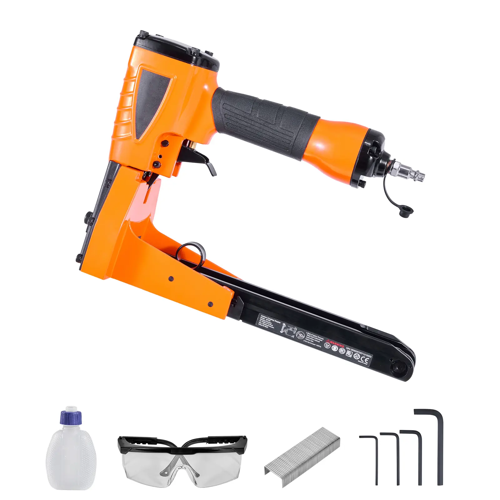Pneumatic Carton Closing Stapler, 13 Gauge Pneumatic Cardboard Staple Gun for 1-3/8 inch Crown 5/8" & 3/4" Length, Depth-Adjustable 70-120 PSI Air Staple Gun for Boxes Carton Closing, Packaging