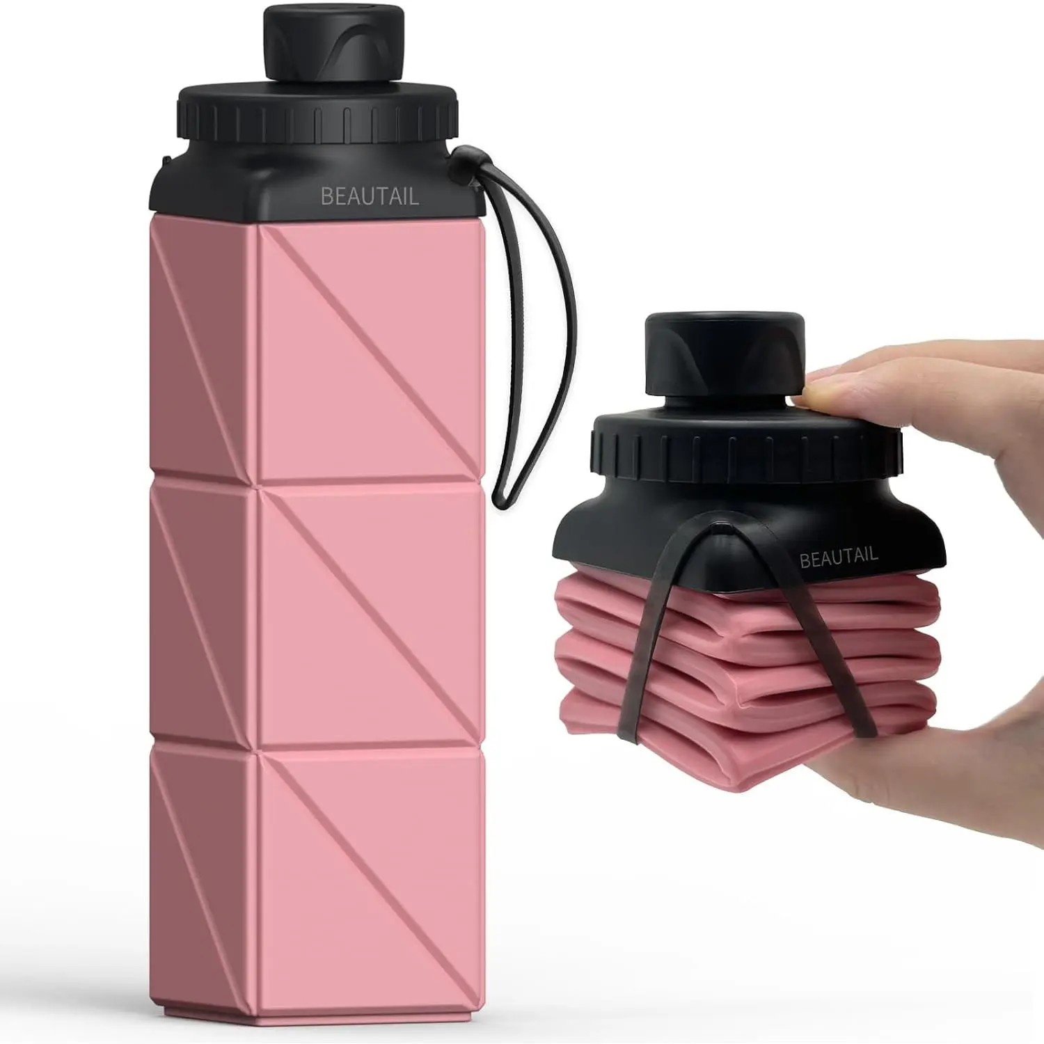 Summer Camping BEAUTAIL Collapsible Water Bottles 21 oz, Silicone Portable Water Bottle| BPA Free, Leakproof & Reusable, Foldable Water Bottle for Travel, Hiking, Camping, Cycling, School, Gym, 1-Pack, Pink
