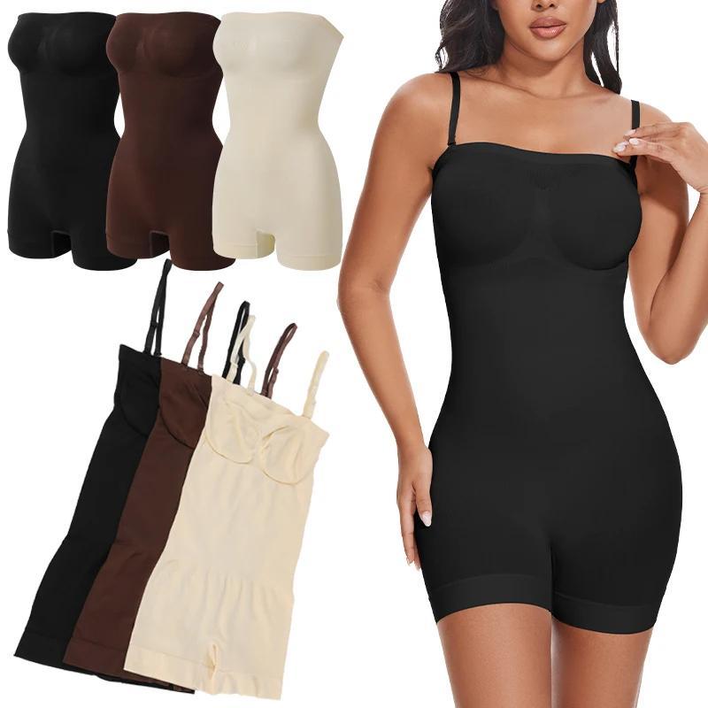 Women Tummy Control Shapewear Strapless Shortie Bodysuit   Butt Lifter Body Shaper with Removable Straps, Off Shoulder Strapless Mid Thigh Jumpsuit Tops for Under Dresses, Lady Comfort Farbic Underwear Womenswear Springtok