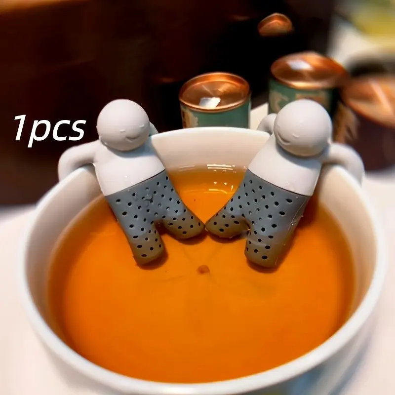 Abstract Mr Tea Silicone Teapot Filter, Food-Grade Silica Gel Tea Strainer, Office Lazy Person Tea Infusion Tool, Prank Accessory