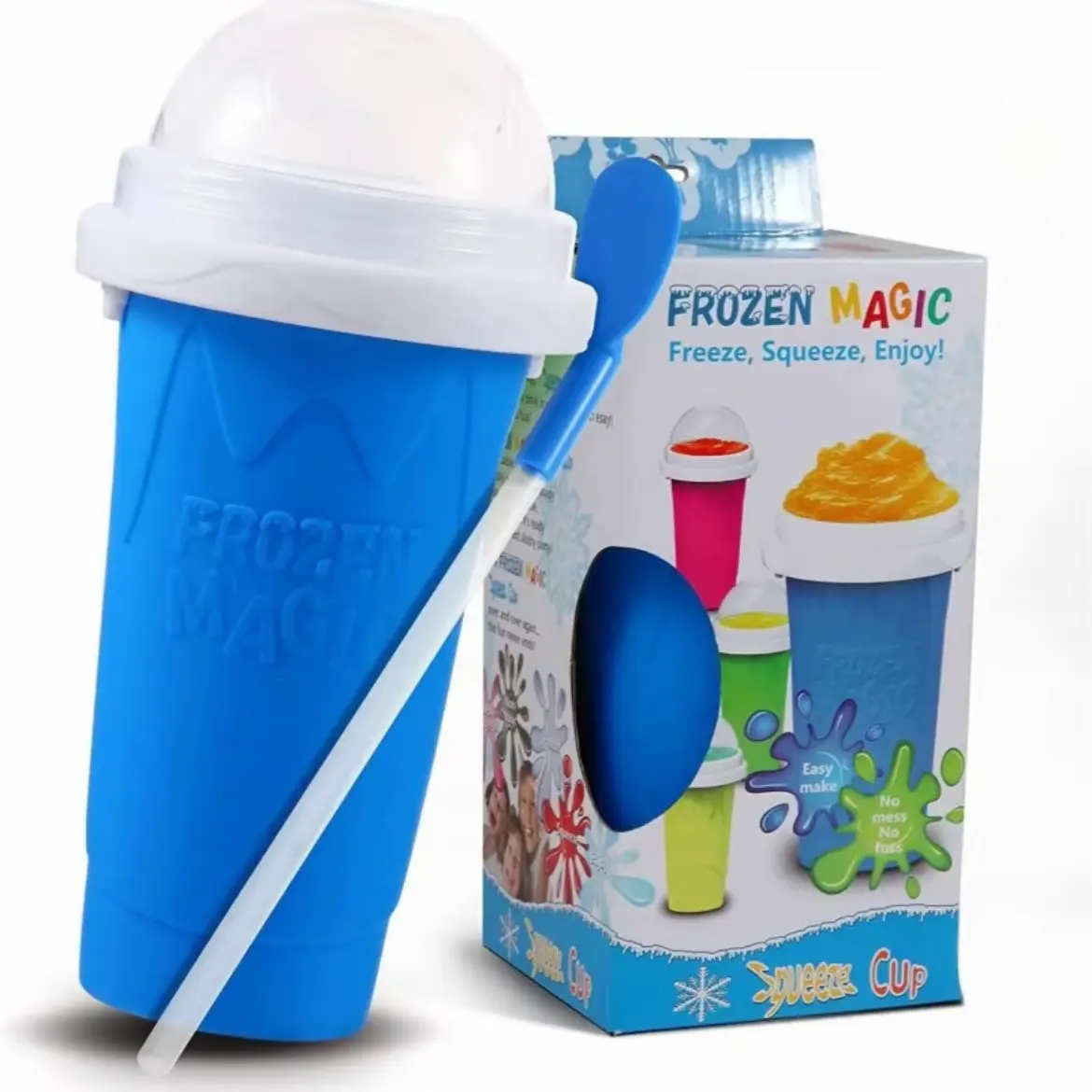 Slushy Cup, Freeze, Squeeze and Enjoy! Slushie Magic Cup, Homemade DIY  Gadget with Lid & Straw Spoon  350ML, Washable, BPA free Kitchen Utensils Mug