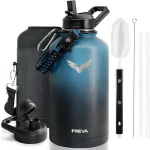 Insulated Water Bottle 64 oz, Triple-layered/Vacuum Stainless Steel (Cold for 48 Hrs), Half Gallon Large Water Jug with Paracord Handle, Straw & Spout Lids, Leakproof & BPA-Free, Indigo/Black