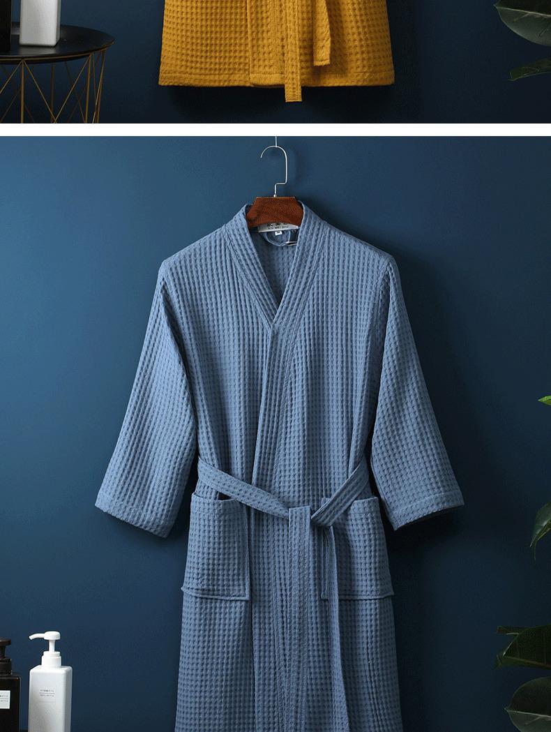 In-stock pure cotton bathrobe, thin spring/summer long waffle robe for hotels and beauty salons, available for direct shipping