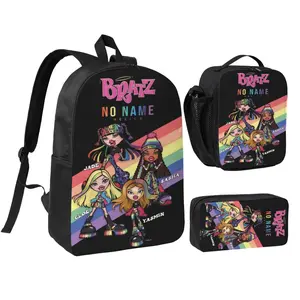 Unisex Bratz 3Pcs Backpack for Teen Girls Boys, School Bookbag with Lunchbox Pecil box, Anime backpack with adjustable straps, office travel bag Bookbag