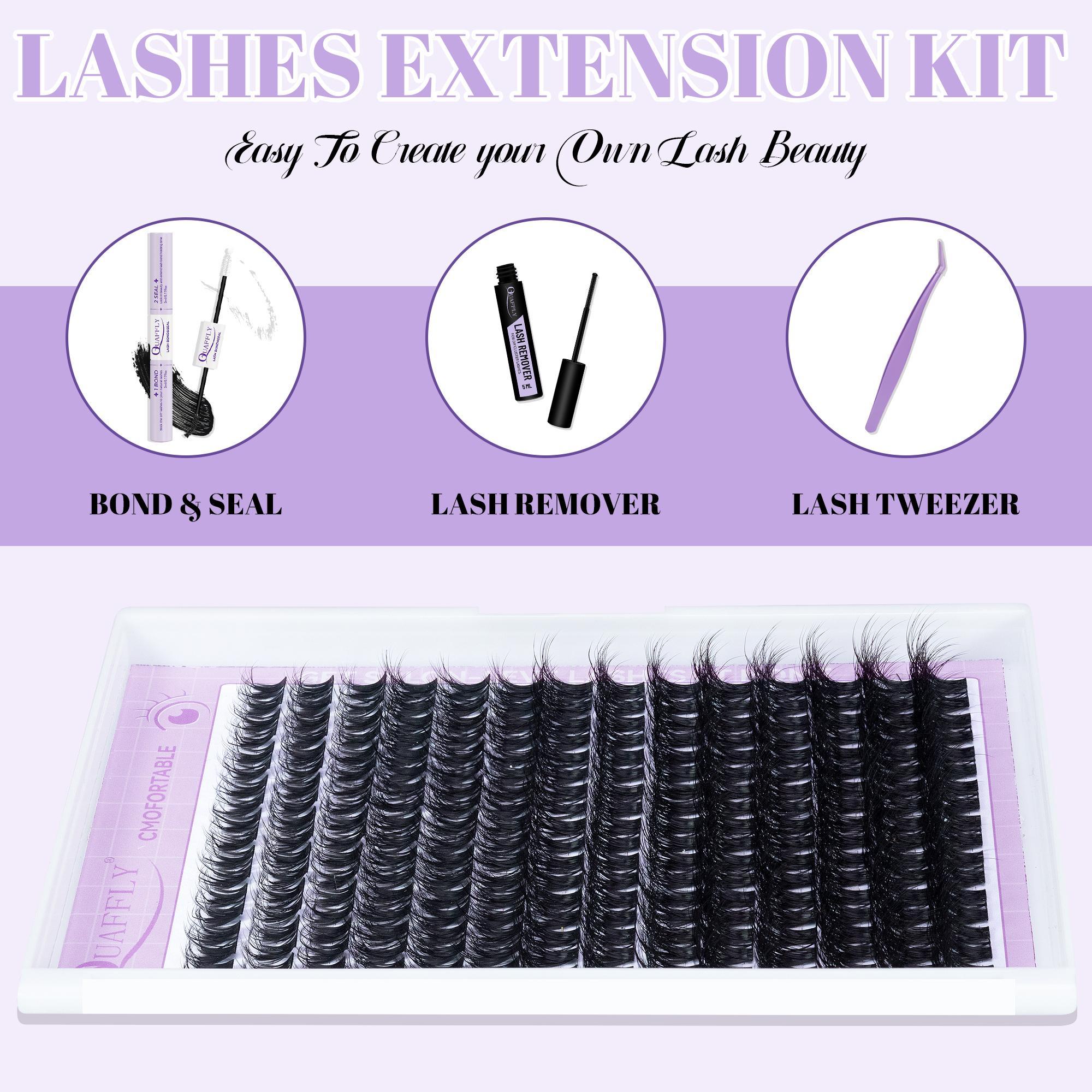 Mixed Length Eyelash Extension Kit, 1 Set Individual False Eyelashes with Tweezers & Glue, Natural Look Eyelash Extensions, Self Grafting Eyelash Clusters, DIY Lash Cluster