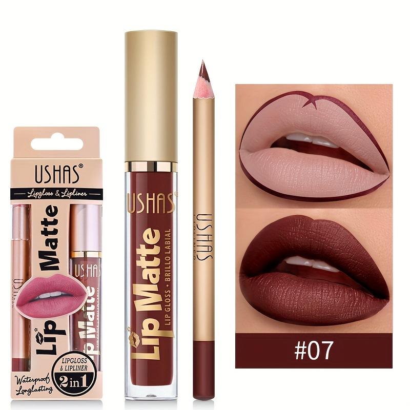 2-in-1 Lip Gloss & Lip Liner Duo – Double-Ended, Long-Lasting, Non-Sticky, High Shine + Matte Liner, Waterproof, No Bleeding, All-in-One Lip Makeup