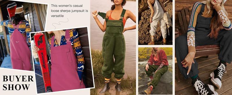 Imily Bela Women's Fleece Warm Overalls Winter Loose Casual Jumpsuits with Pockets