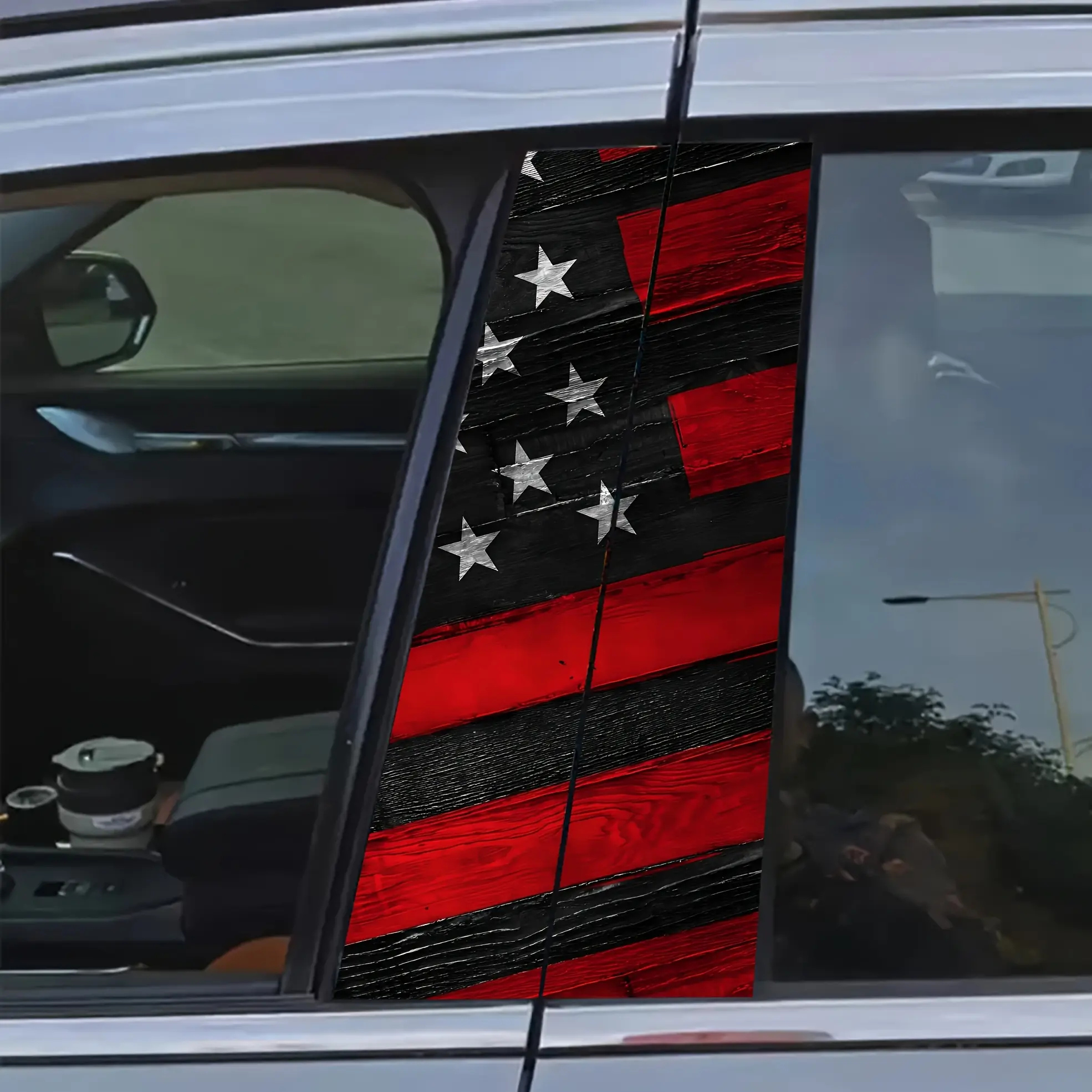 AHPAINTING American Flag Car Decal Set (2pcs) - Durable Waterproof Vinyl Protective Film, Suitable for B-Pillar, Self-Adhesive Sticker, Suitable for Smooth Plastic Or Metal Surfaces, Dimensions Are 19.6X9.8 Inches