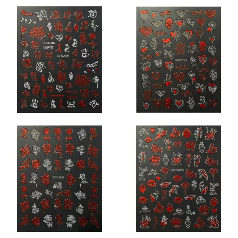 Heart & Lip Pattern Nail Art Sticker, 8 Counts/set Nail Art Design Romantic Love Nail Decal, Elegant Nail Decoration, DIY Nail Art Decoration for Women & Girls