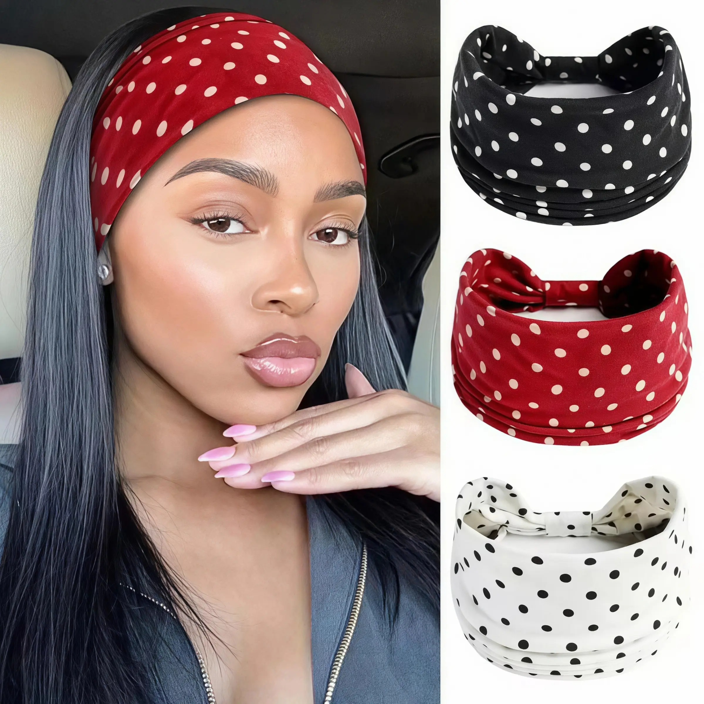3pcs Women's Elastic Polka Dot Fashion Headband, Workout Headband, Gym Headband, Running Headband, Training Headband, Stretchy Headbands, Chic Headbands, Ideal for Yoga and Sports, Durable Design, Perfect for Daily Use, Stretchy Hair Tie