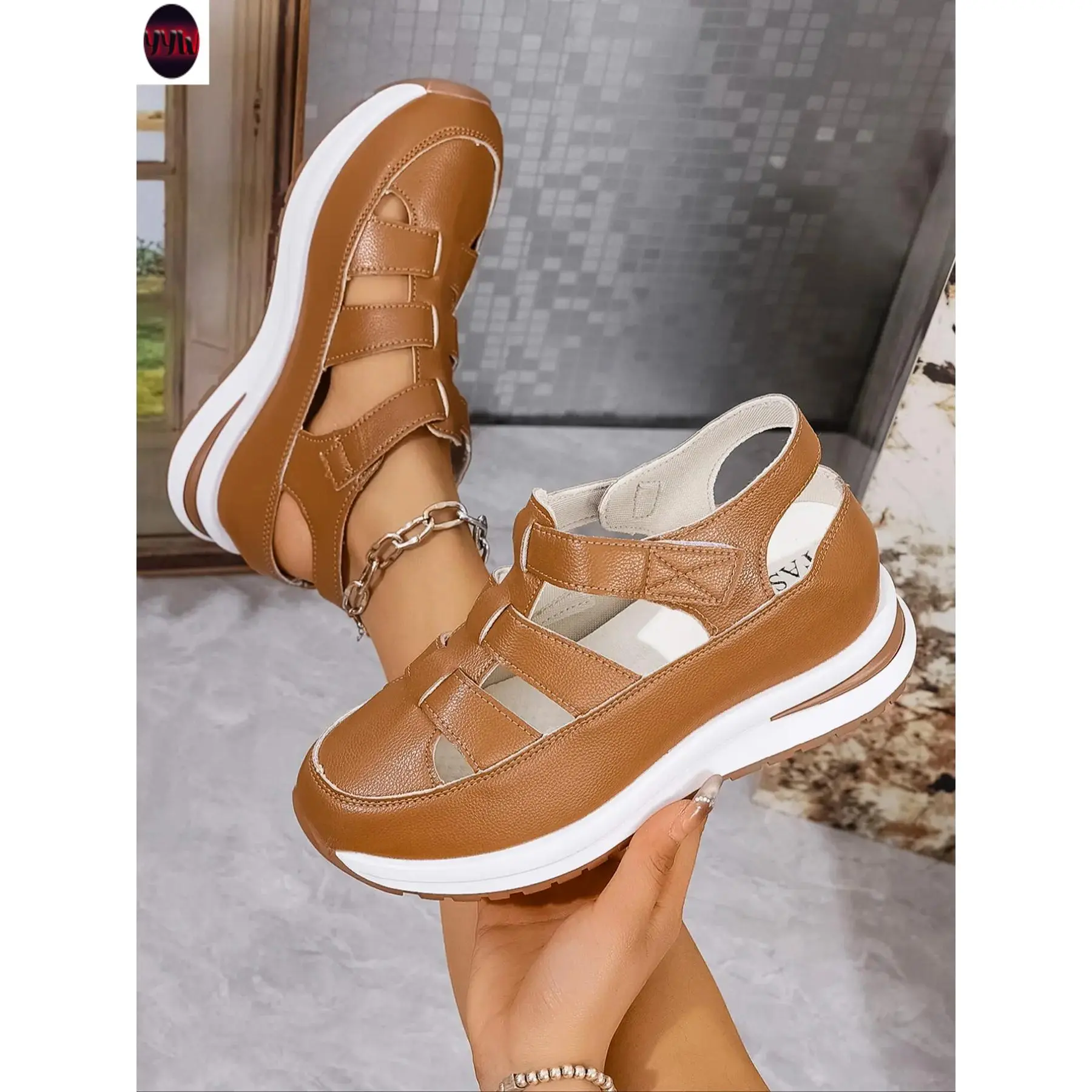 YYW1 Trendy Thick Sole Hollow Out Roman Athletic Sandals Women, Trending Elevated Sandals, Outdoor Height Increasing Platform Top Sport Shoes, Versatile Fashion Boots