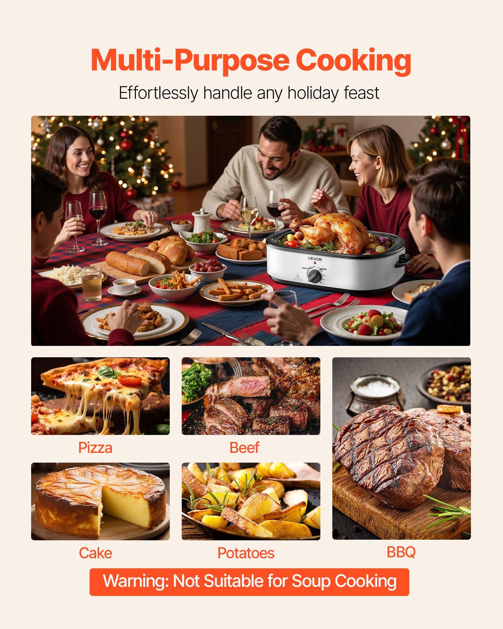 VEVOR Roaster Oven, 18QT Electric Roaster Oven, 150-450 ℉   Adjustable Temperature Electric Roasting Pan, Multifunctional Electric Roasters Oven with Self-Basting Lid, Removable Pan and Rack for Holiday