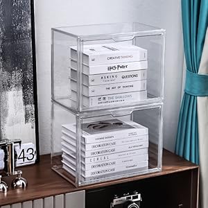 Acrylic Box Display Case, Clear Plastic Stackable Storage Bins with Magnetic Attraction Lid, Showcase for Cosmetic, Large Figures Collectibles (5 Pack, X-Large)