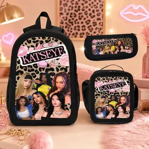 Kpop KATSEYE Style Pink Backpack Set For Teen Girls, 3-Piece Lightweight School Bag With Lunch Box & Pencil Case, Large Capacity Travel Daypack For Music Fans, Kpopstyle, Fashionable Design