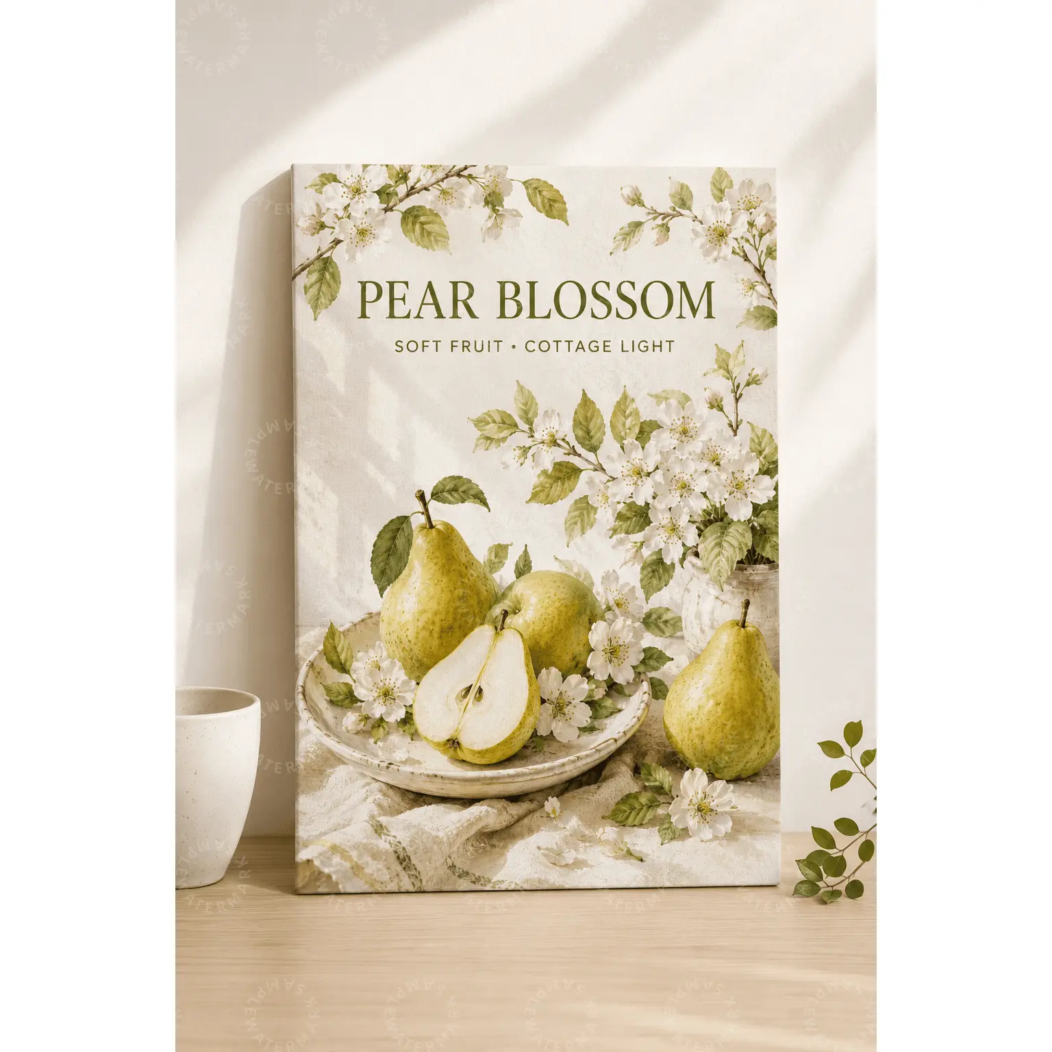 Pear Blossom Canvas Poster, Cottagecore Fruit & Floral Wall Art, Green Pear Kitchen Print, Farmhouse Botanical Aesthetic Poster, Dining Room Living Room Bedroom Decor, Gift for Home Decor Lovers