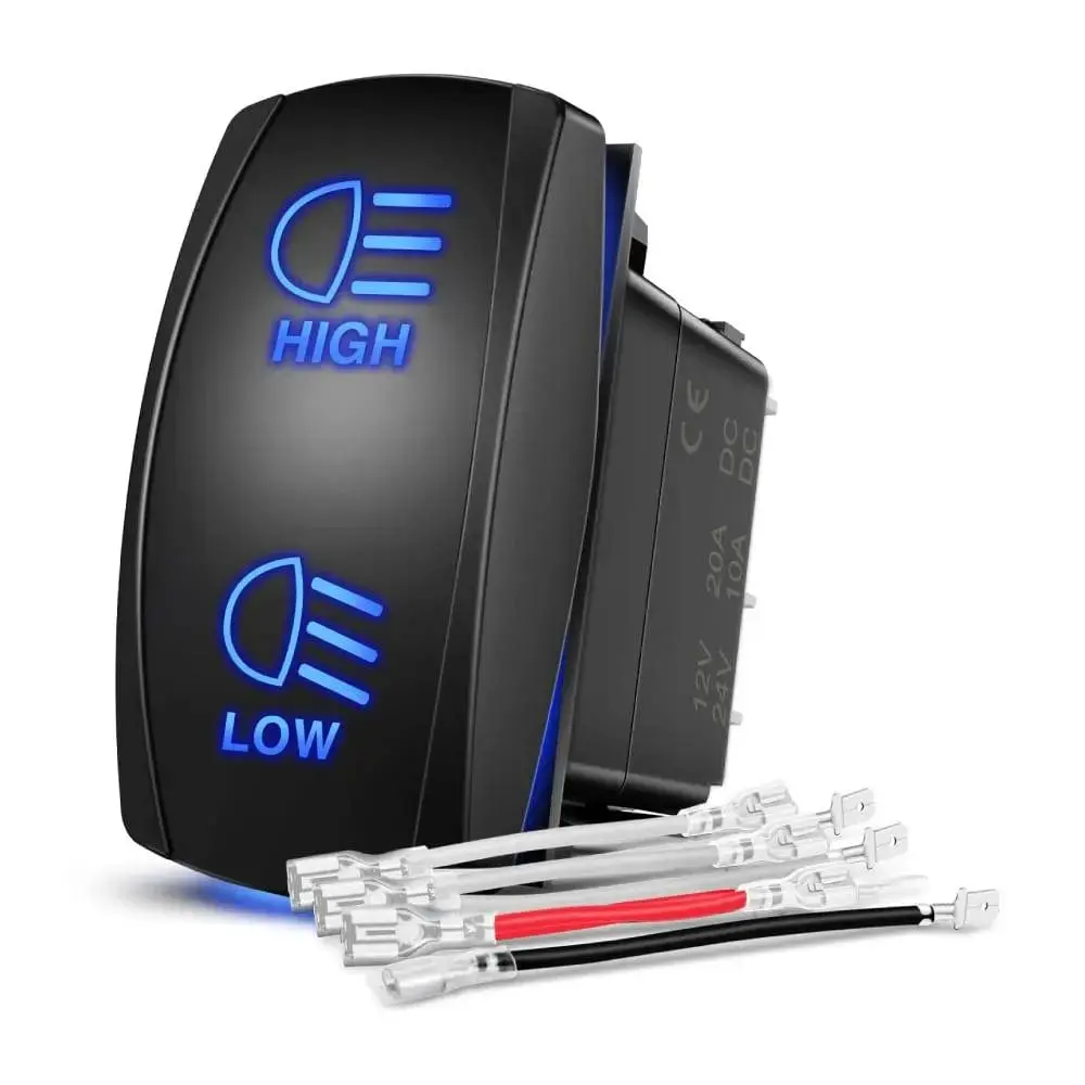 Nilight 7-Pin DPDT Rocker Switch - 12V-24V 12VDC, On/Off Momentary Function, High-Low Beam Headlight Control, Blue ABS Construction - for Cars, Trailers, Yachts, RVs, Marine Boats