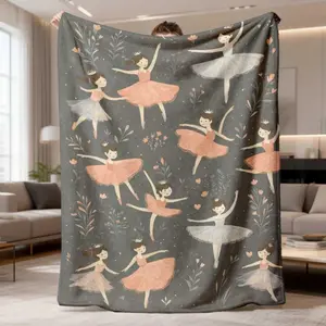 2026 New Flannel Blanket Featuring Ballet Dance Digital Print - Soft, All-Season Multi-Use Throw For Bed, Sofa, Camping & Travel. A Stylish Home Decor Gift With Pink & Grey Ballet Dancer Design