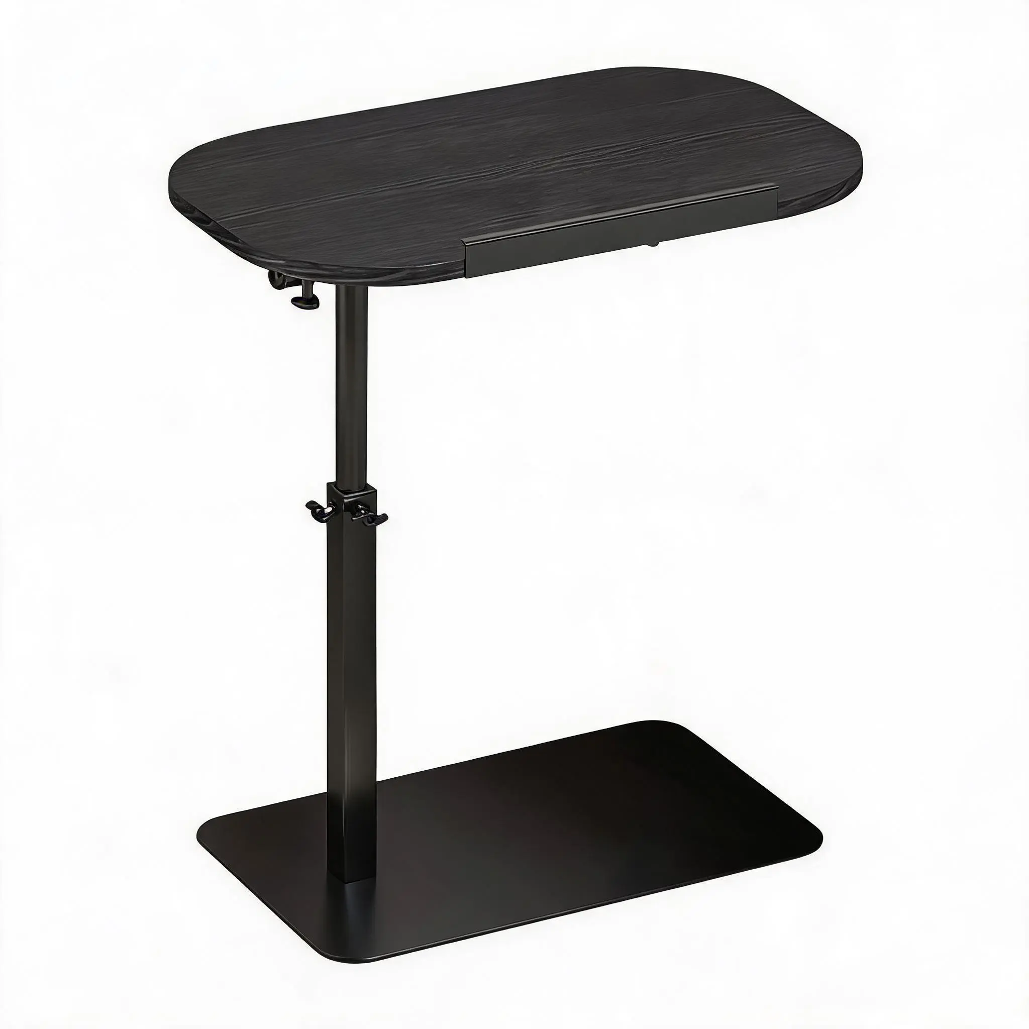 Modern C Shaped Adjustable Side Table – Minimalist End Table for Couch, Bed, Patio, or Office – Space-Saving Design – Sturdy Structure – Black