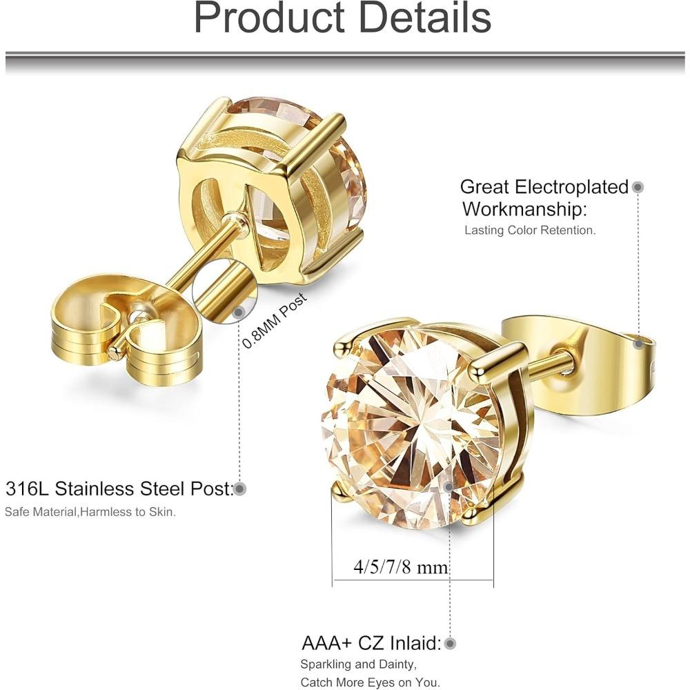 FIBO STEEL 4 Pairs Stainless Steel Stud Earrings Set for Women Men Women 5-8 mm Cubic Zirconia Inlaid Ear Studs Fashion Accessories Gift FIBO STEEL 4 Pairs Stainless Steel Stud Earrings Set for Women Men Women 5-8 mm Cubic Zirconia Inlaid Ear Studs Fashion Accessories Gift