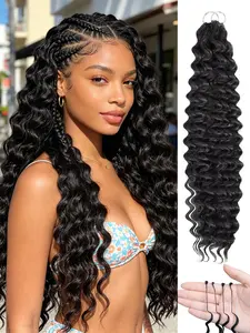 Miracle Knots Feather Crochet Hair Deep Wave 16/18/20/22 Inch  Hand-Tied Synthetic Hair Extensions, 50 Strands Feather Miracle Knots Crochet Invisible Pre-Separated Wavy Hairpieces
