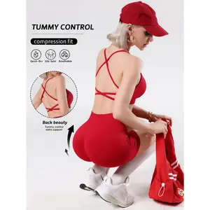 DF niche style fitness wear, women's sports yoga set with cross-back design, breathable sports bra, butt-lifting and tummy-tightening fitness shorts
