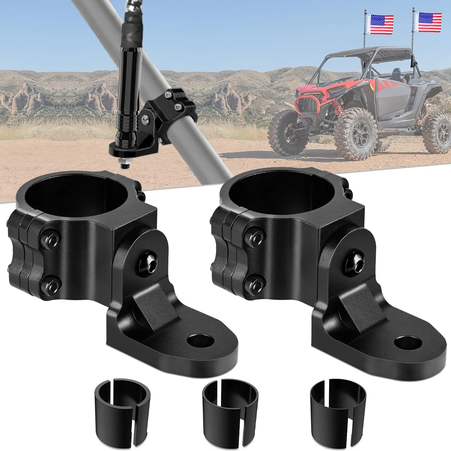 Nilight Matte Black Carbon Steel Adjustable Bolt-On Heavy-Duty UTV Flag Antenna & Whip Mount Bracket, 1.5 to 1.75in & 2in Vehicle Bar Fit, Compatible with Polaris RZR/Ranger, Can Am Maverick X3/Commander, Storm-Ready Automotive Accessory, 2-Year Warranty