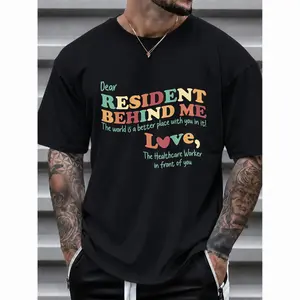 Humorous Tshirt Graphic Tee with 'Dear Resident Behind Me' in Colorful Retro Font Black Shirt Perfect Gift for Healthcare Professionals And Caregivers Comfortable trendy t-shirts, graphic tees, graphic tees for men
