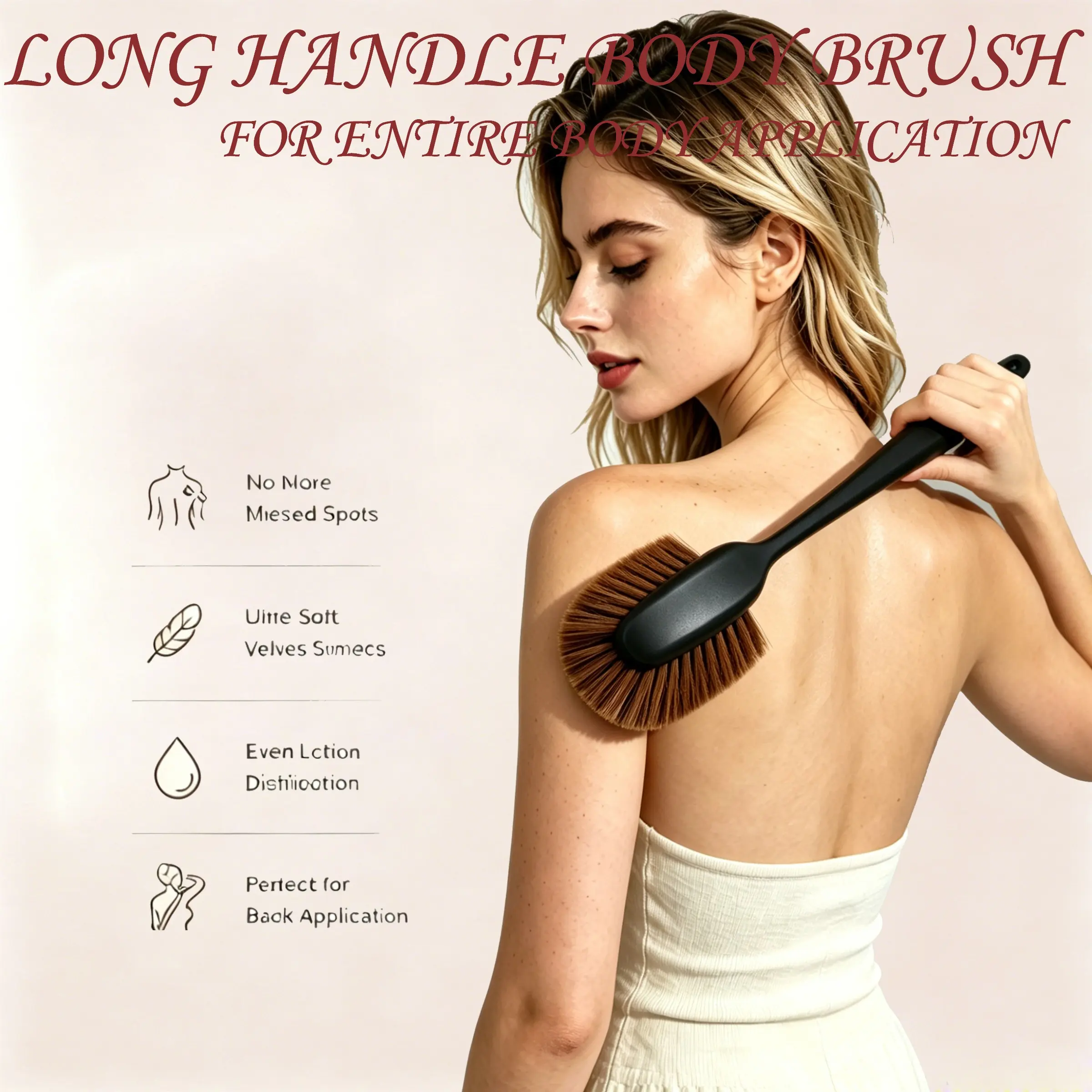 Slef Tanner Back Applicator Brush,Long Handle tanning Lotion Brush For Back,Body Lotion Applicator With Nylon Bristles,Washable Back Scrubber Brush For Self Tan&Moisturizer