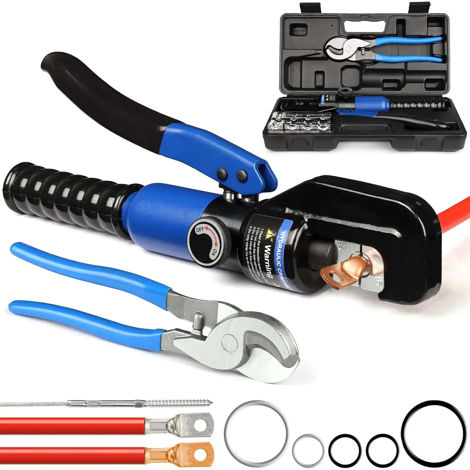 Hydraulic Crimping Tool 10 Ton with 9 Hex-Dies, 12–2/0 AWG| Battery Cable Crimper with Cable for Copper, Aluminum Cable Lugs