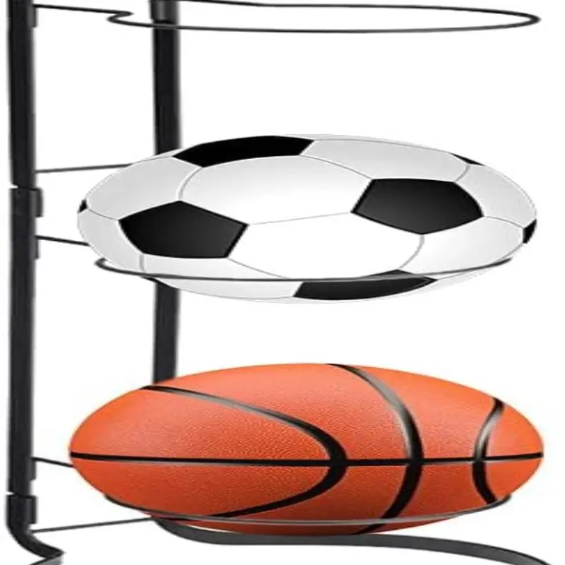 3-Tier Sports Ball Storage Rack Freestanding Wall Mount Ball Organizer | Heavy-duty iron frame holds all sport balls dual installation space-saving vertical rack easy to assemble for Basketball