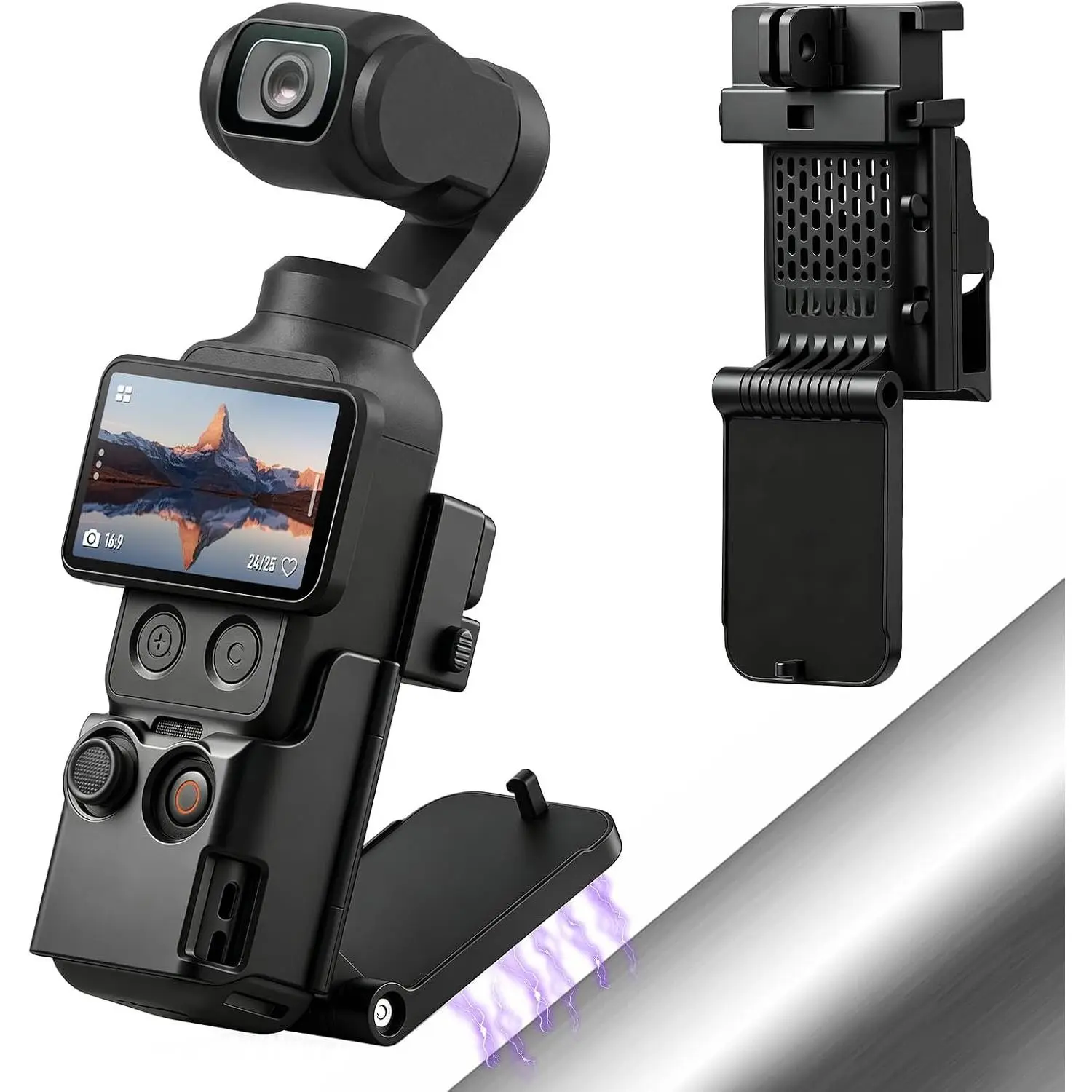 Mount Stand Compatible with   Pocket 4P/4/3/ Muse, Pocket4 Accessories Adapter Clamp  Suction Case Holder  Desktop/Vertical Surface, 180° Adjustable Handle, Black
