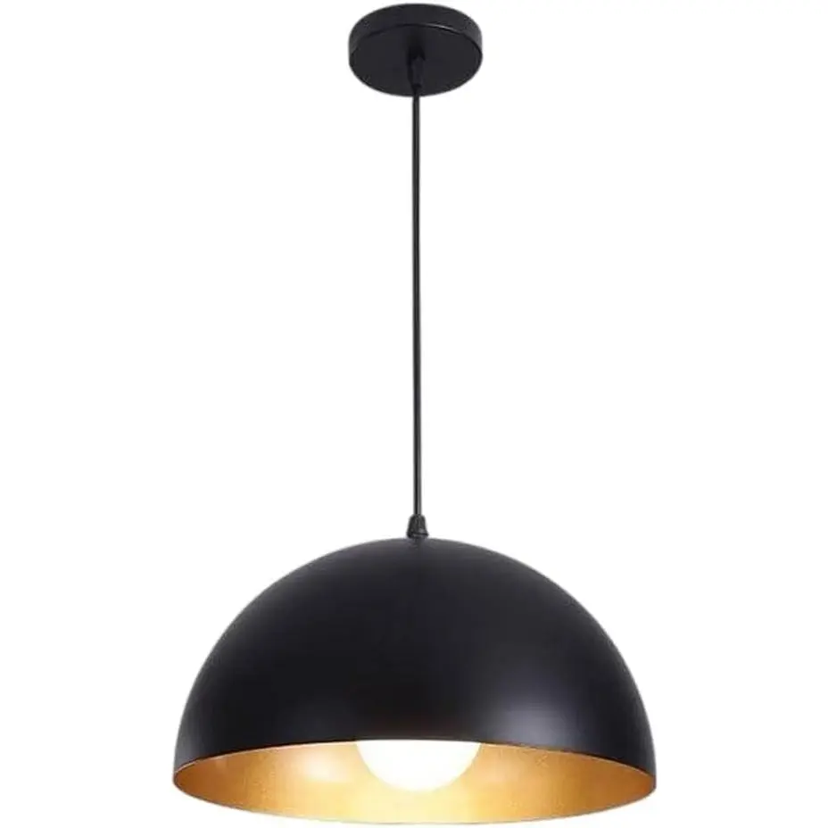 Industrial Metal Frame Hanging Pendant Light - Adjustable Dome Chandelier, Black & Gold Finish, for Kitchen Island, Dining Room (40cm, 30cm)