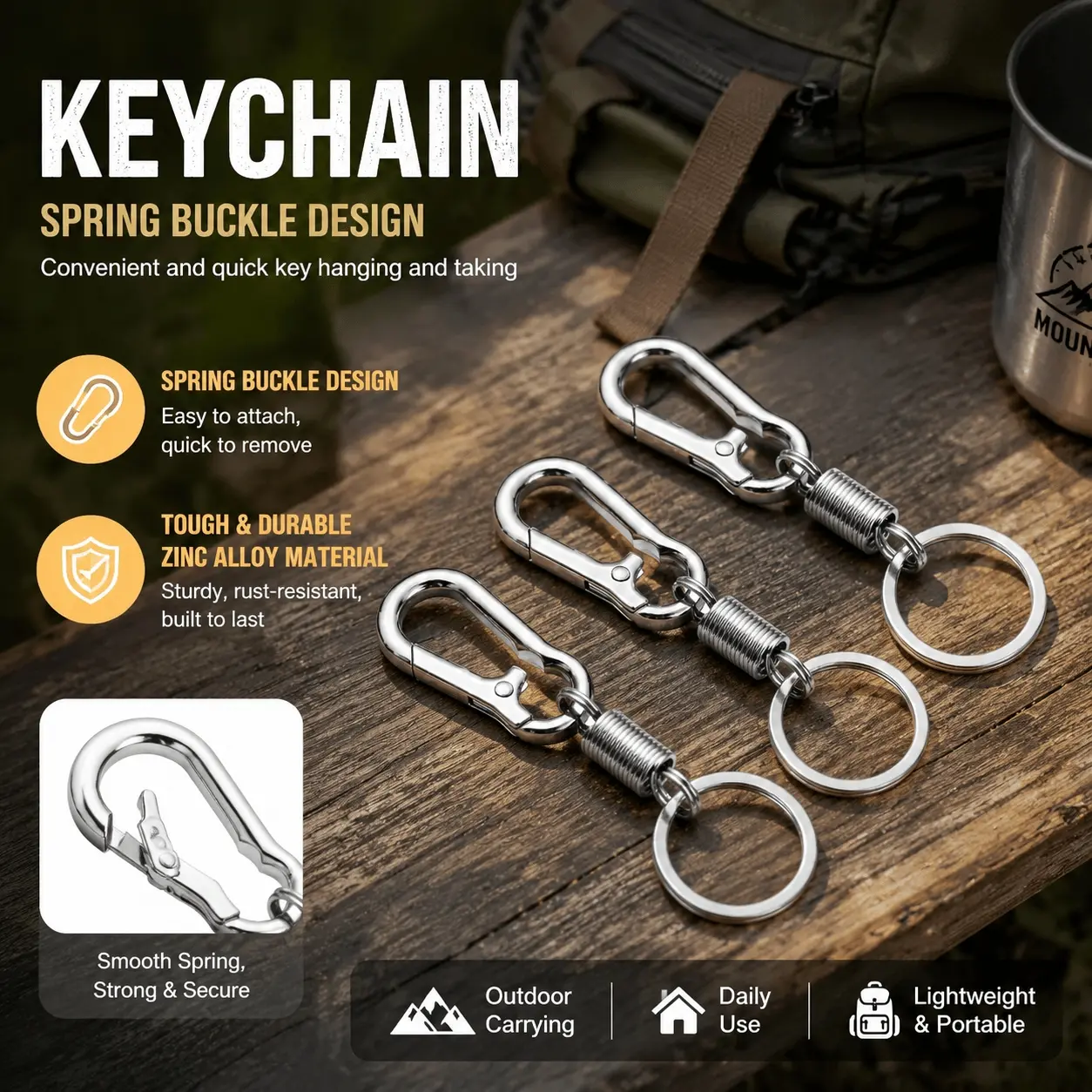 High-Strength Anti-Loss Keychain with Triple-Lock System, Spring Buckle Key Ring Titanium Locking, Anti-Theft Commuting Accessories, Practical Holiday Gift Set of 4