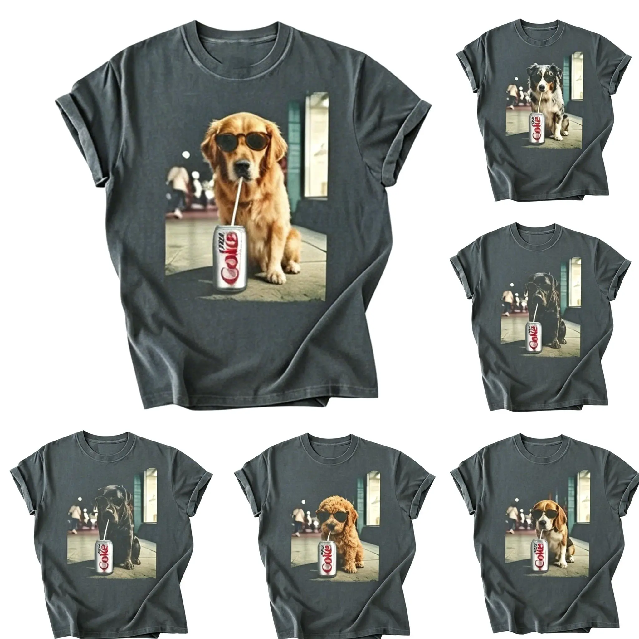30+ Dog Breeds Drinking Diet Coke Graphic T Shirts Women，Oversized Tshirt Women Vintage Graphic Tees, Vintage T Shirts Humor Graphic Tee, Funny Grunge Frenchie Aesthetic Dog Lover Casual Graphic Tee, Camisetas de Mujeres