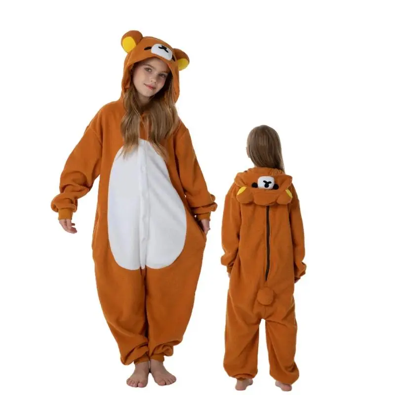 Kids Polyester Rilakkuma Cosplay Kigurumi, Animal Onesie Pajamas for Boys & Girls, Halloween Carnival Party Jumpsuit