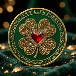1pc High Relief Heart Clover Lucky Coin, 3D Embossed Pattern Coin, Unique Collectible Souvenir, Novelty Gift, Lucky Coin