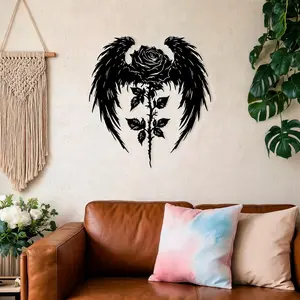 Gothic Rose Metal Wall Decor, Wings & Eyes, Rust-Resistant Iron Art, Vintage Style, Aesthetic Wall Decor, Bedroom, Halloween, Christmas Gift, Artistic, Decorative Artwork, Unique Artwork, Decoration, Ornaments