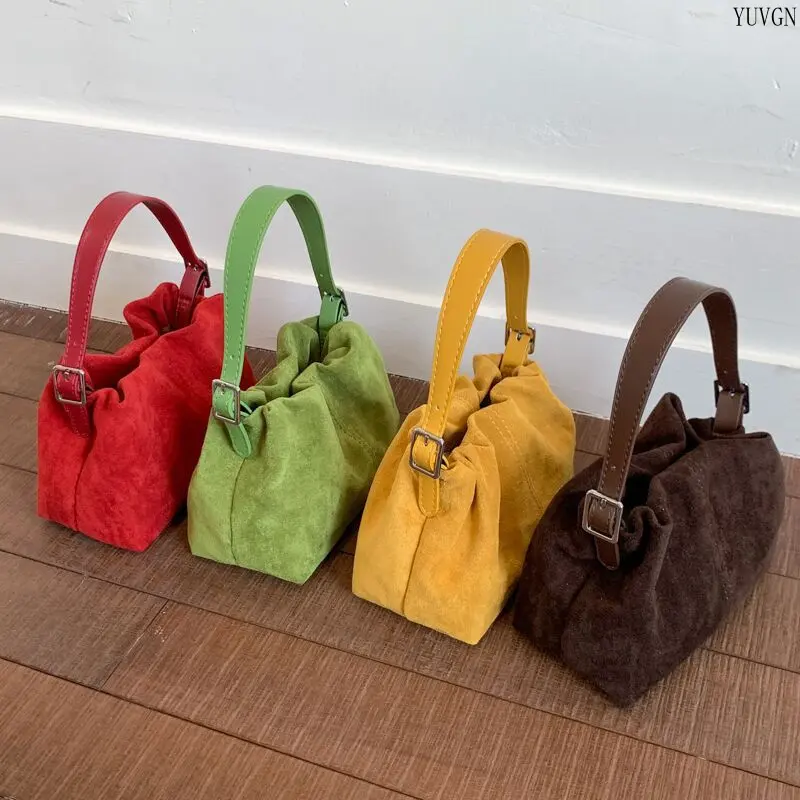 Plain Solid Color Ruched Mini Gym Handheld Bag - Adjustable Strap Short Top Handle Small Casual Lightweight Shoulder Pouch for Dating, Shopping (Sports & Outdoor Accessory)