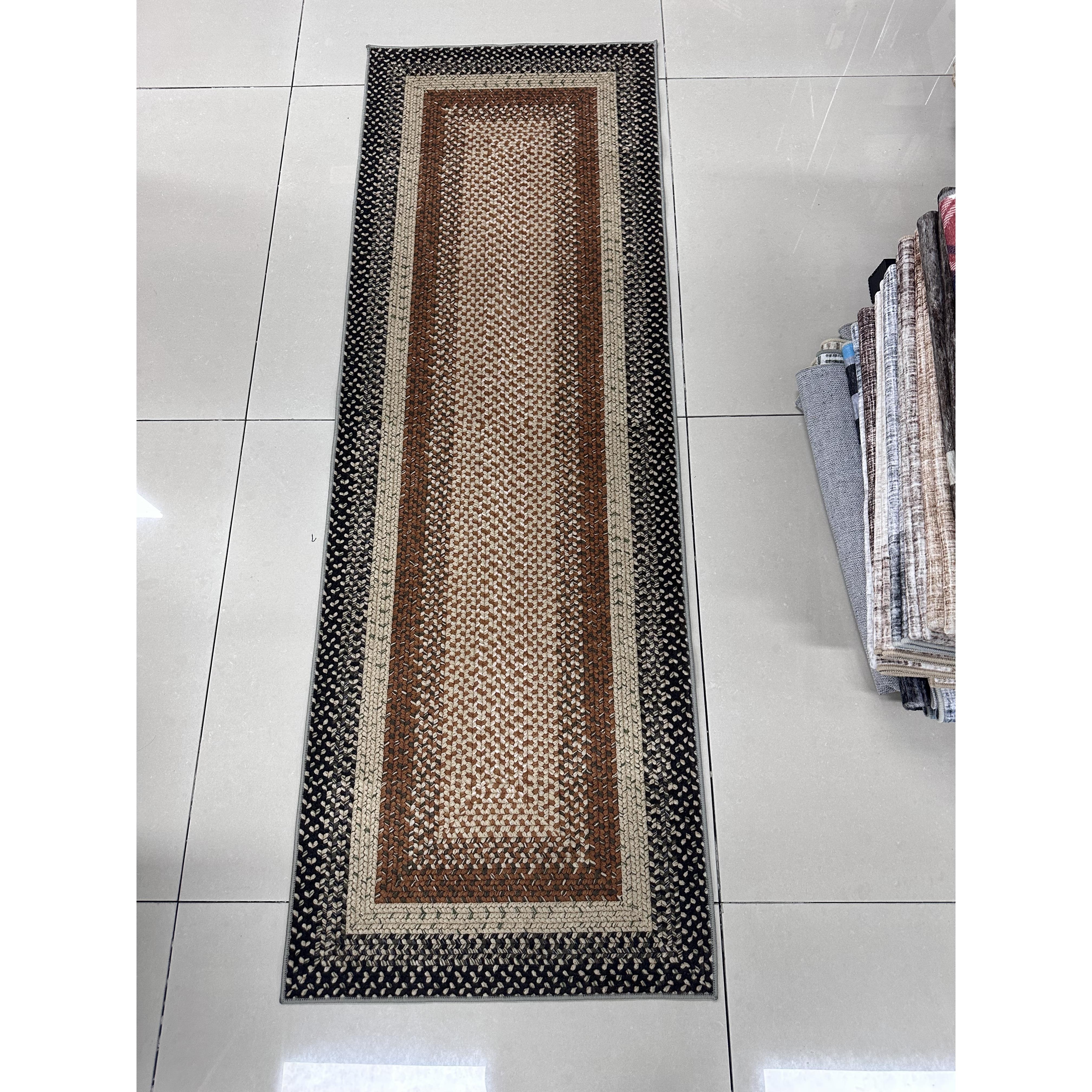 Area Rug Washable BordeOlive Braided Rug, Modern Neutral Living Room Rugs, Large Washable BordeOlive Braided Printed Carpet for Under Dining Table Bedroom Farmhouse Home Office