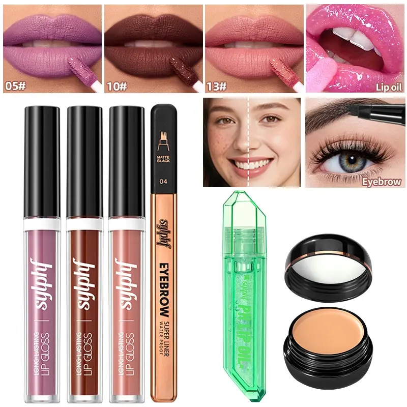 6-piece makeup set, lip gloss, concealer, eyebrow pencil, lip oil, holiday gift, cosmetic set