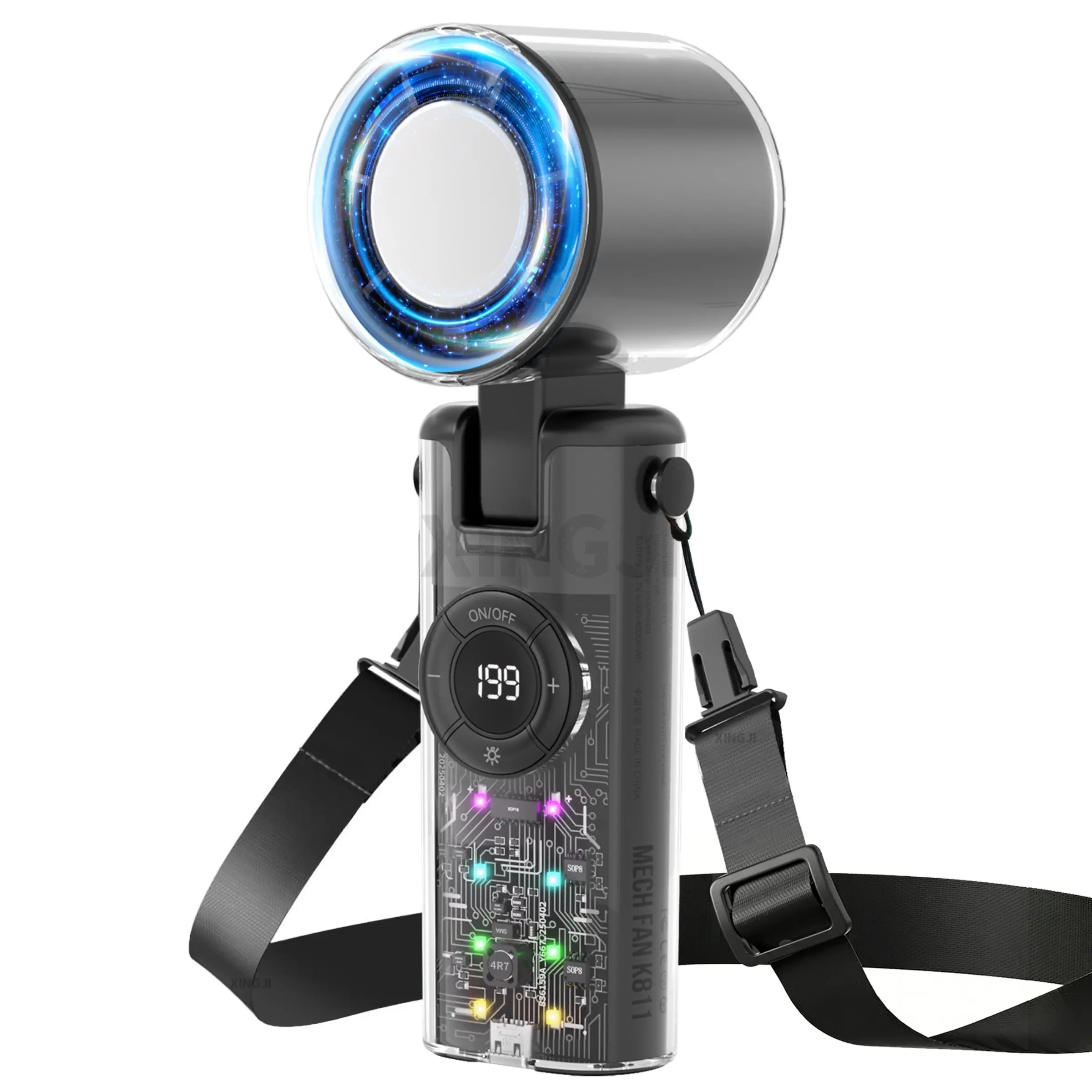 Portable Handheld Turbo Fan, 199 Gear Wind, USB-C Rechargeable, Up to 12 Working Hours, Foldable 3 IN 1 High-Speed Cooling Fan with Multi-Color LED light for Outdoor Activities, Travel, Beach, Concerts, Multifunctional Cordless Rechargeable Fan