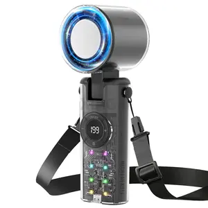 Portable Handheld Turbo Fan, 199 Gear Wind, USB-C Rechargeable, Up to 12 Working Hours, Foldable 3 IN 1 High-Speed Cooling Fan with Multi-Color LED light for Outdoor Activities, Travel, Beach, Concerts, Multifunctional Fan