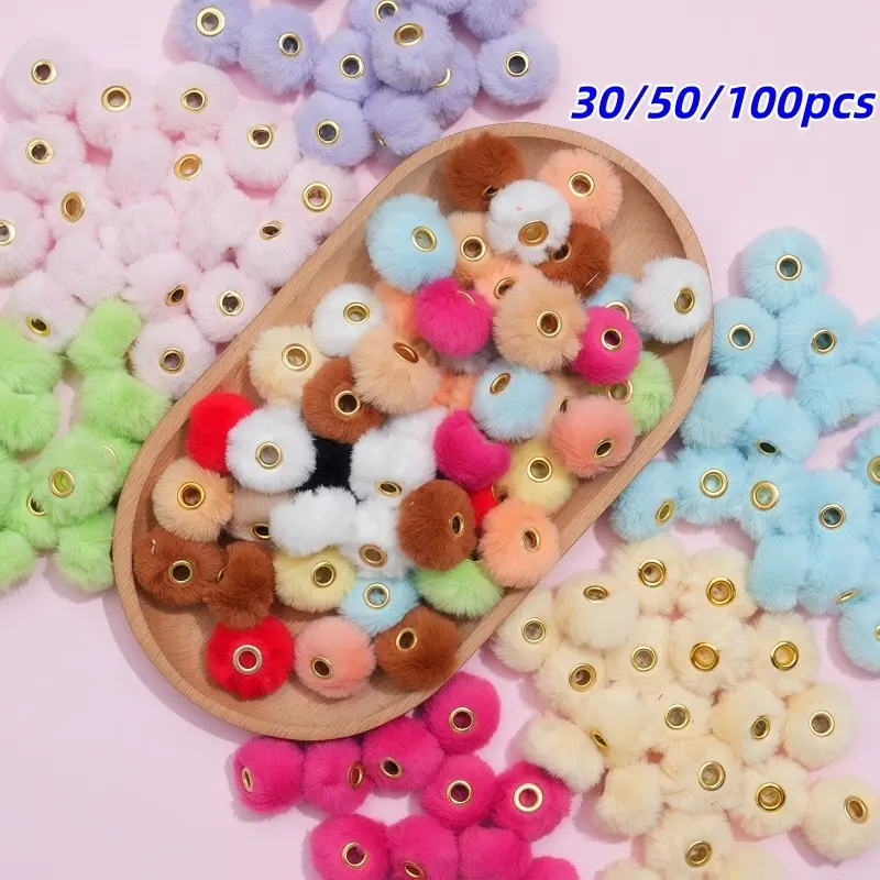 30/50/100pcs 20mm Plush Beads, DIY Beads Assortment, Fancy Beads, Dark Light Colors, DIY Necklace Bracelet Keychain Pen Accessories, Party Decor, Holiday Gifts