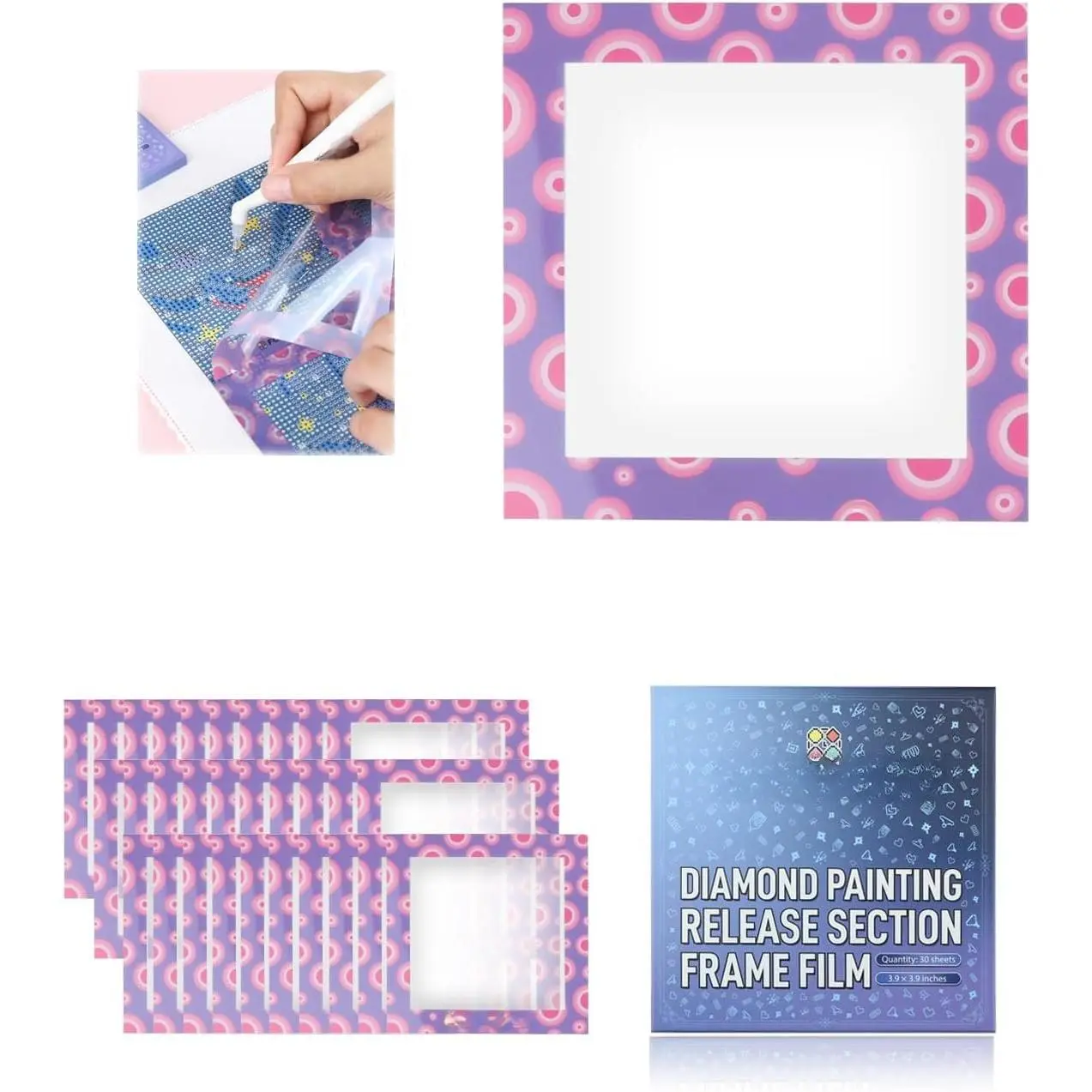 Art Release Section Frame Film, 30 count Non-Stick Release Paper for  Painting Lovers, 10 × 10 cm  Art Accessories and Tools for Sectioning,  Donut