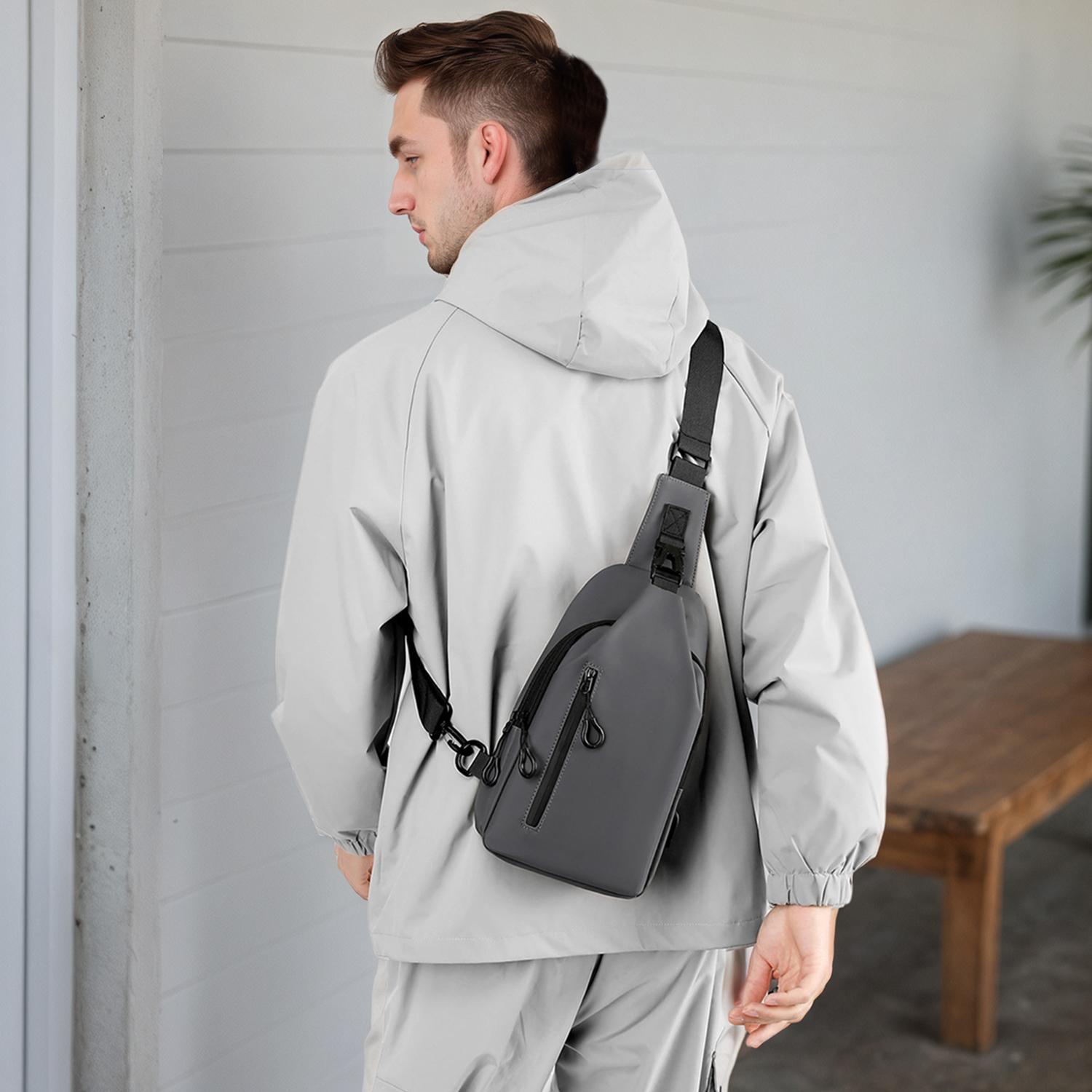 Men's Versatile Sling Chest Bag - Removable Adjustable Strap & Zipper Pockets Shoulder Bags for Business Travel