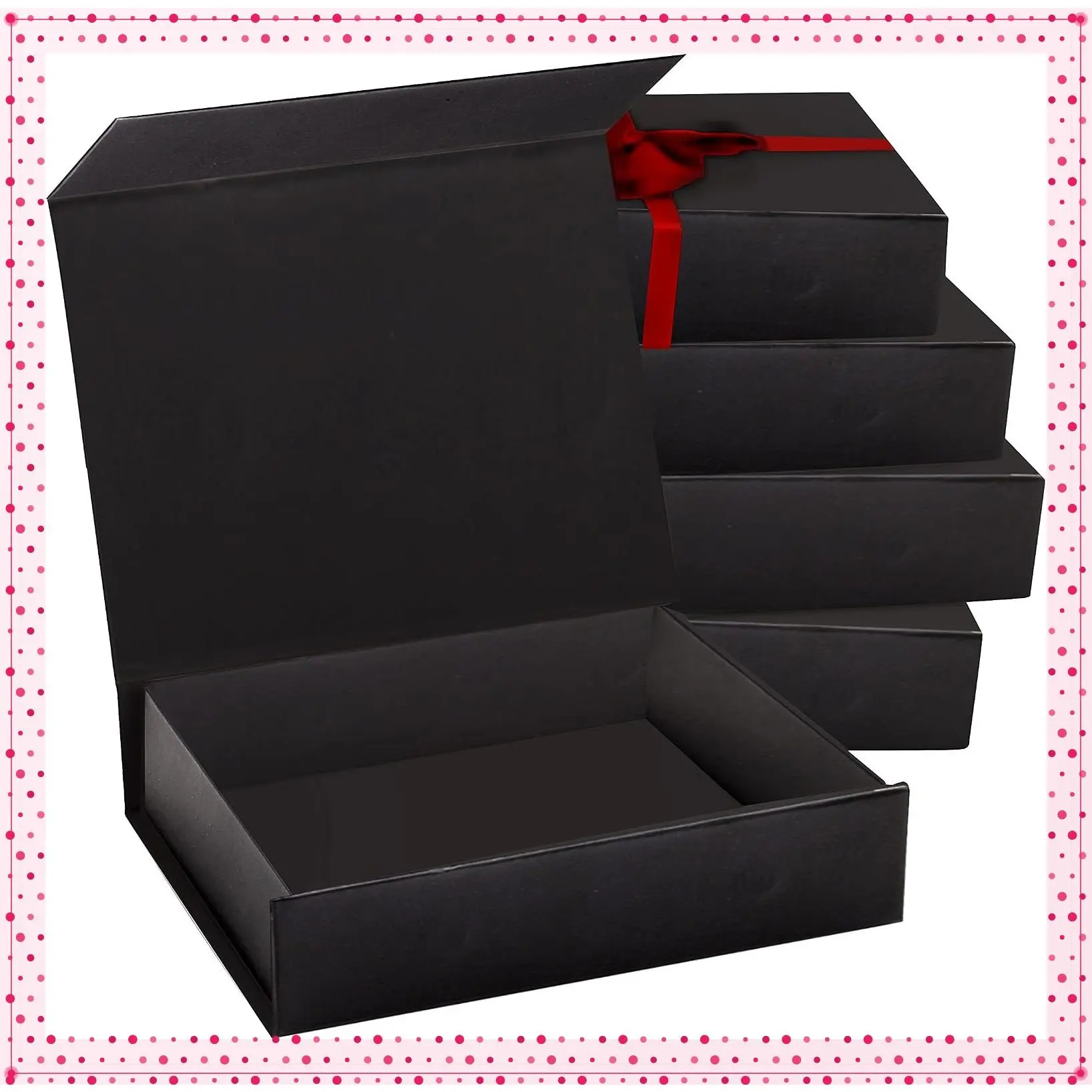 2 Pack Black Glossy Hard Gift Boxes with Magnetic Closure Lid - 7" x 5" x 1.6" Rectangle Boxes for GiftsGift