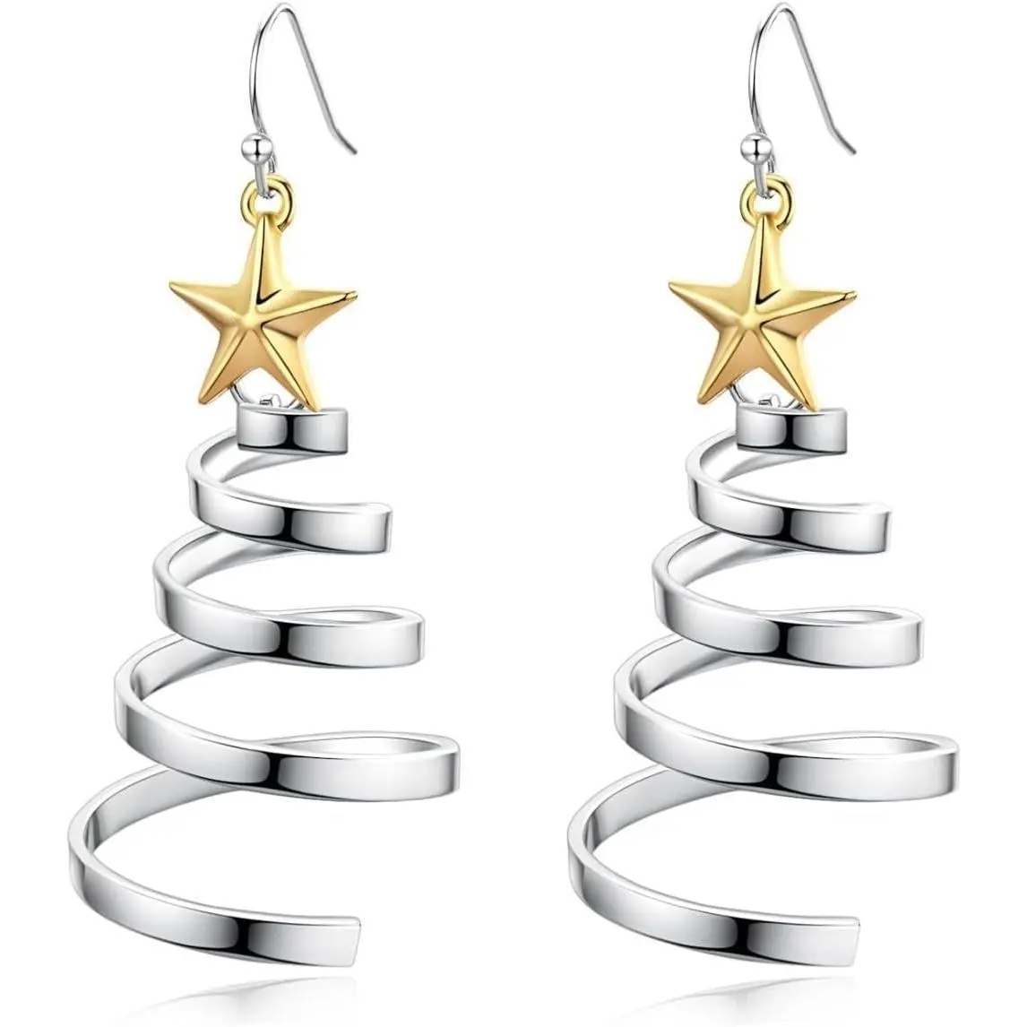 Christmas Tree Dangle Earrings Golden  Two Tone Christmas Tree Earrings Holiday Festival Party
