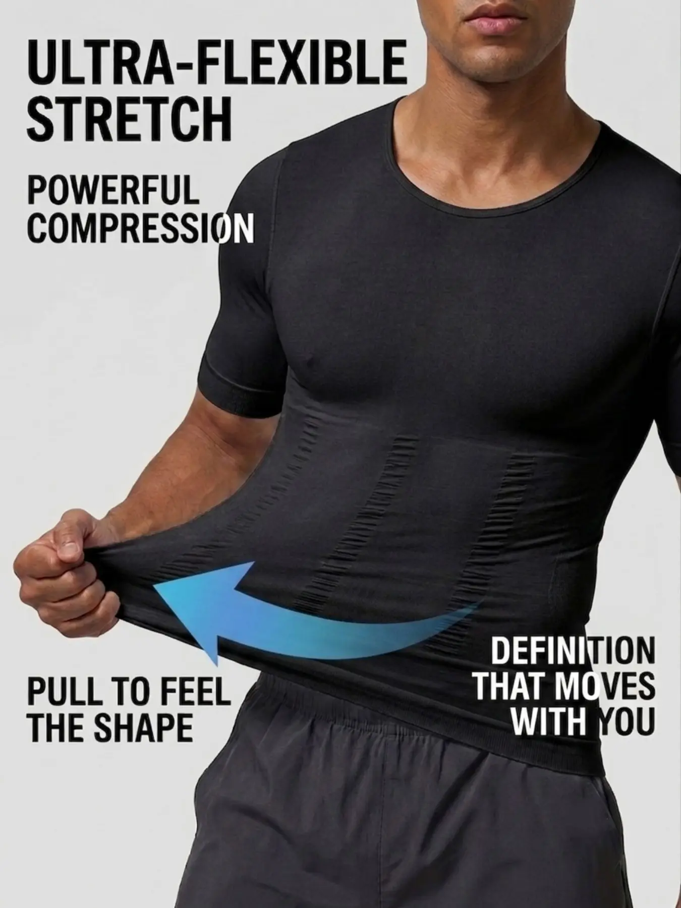 1 Count Men's Sport Round Neck Compression Shapewear Tops, X-Shaped Back Posture Corrector Waist Trainer, Breathable High Stretch Fabric Shaper Tee, Comfortable Tummy Control Shaping Shirts, Ideal for Gym & Running & Daily Walks