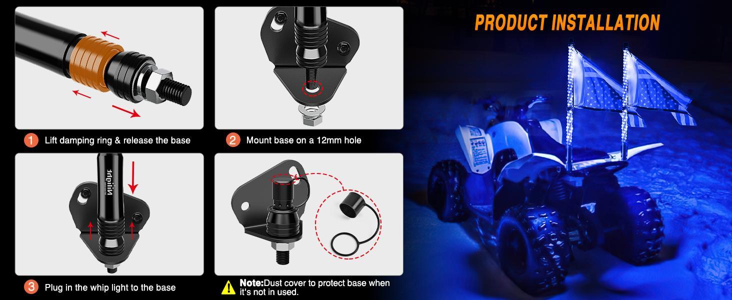 Nilight 2PCS 2FT Waterproof Dimmable Spiral RGB LED Whip Lights - Stainless Steel Lighted Antennas, RF Remote, IP67 Rated, Chase/Dance Modes for Off-Road Can-Am, Polaris UTV/ATV, Light Dimmable Nilight 2PCS 2FT Waterproof Dimmable Spiral RGB LED Whip Lights - Stainless Steel Lighted Antennas, RF Remote, IP67 Rated, Chase/Dance Modes for Off-Road Can-Am, Polaris UTV/ATV, Light Dimmable