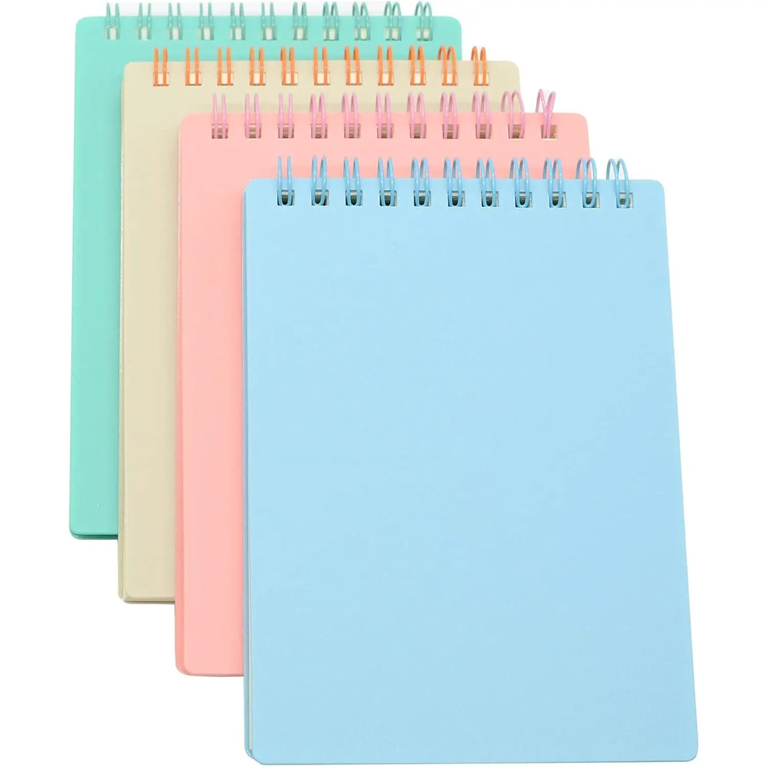 Top Bound Spiral Notebook, 4 count 4 Color A6 Size Thick Plastic Hardcover 8mm Ruled Paper 80 Sheets (160 Pages) Journal for School and Office Supplies (Light Color)